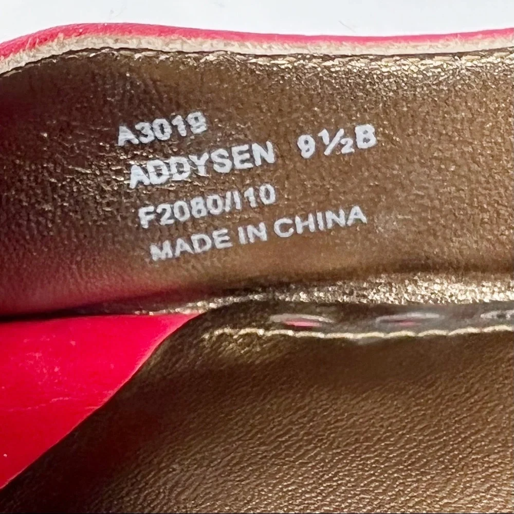 Coach Addysen Red Leather & Silk Rosette Heeled Peep Toe Shoes, Size 9.5B (Med)